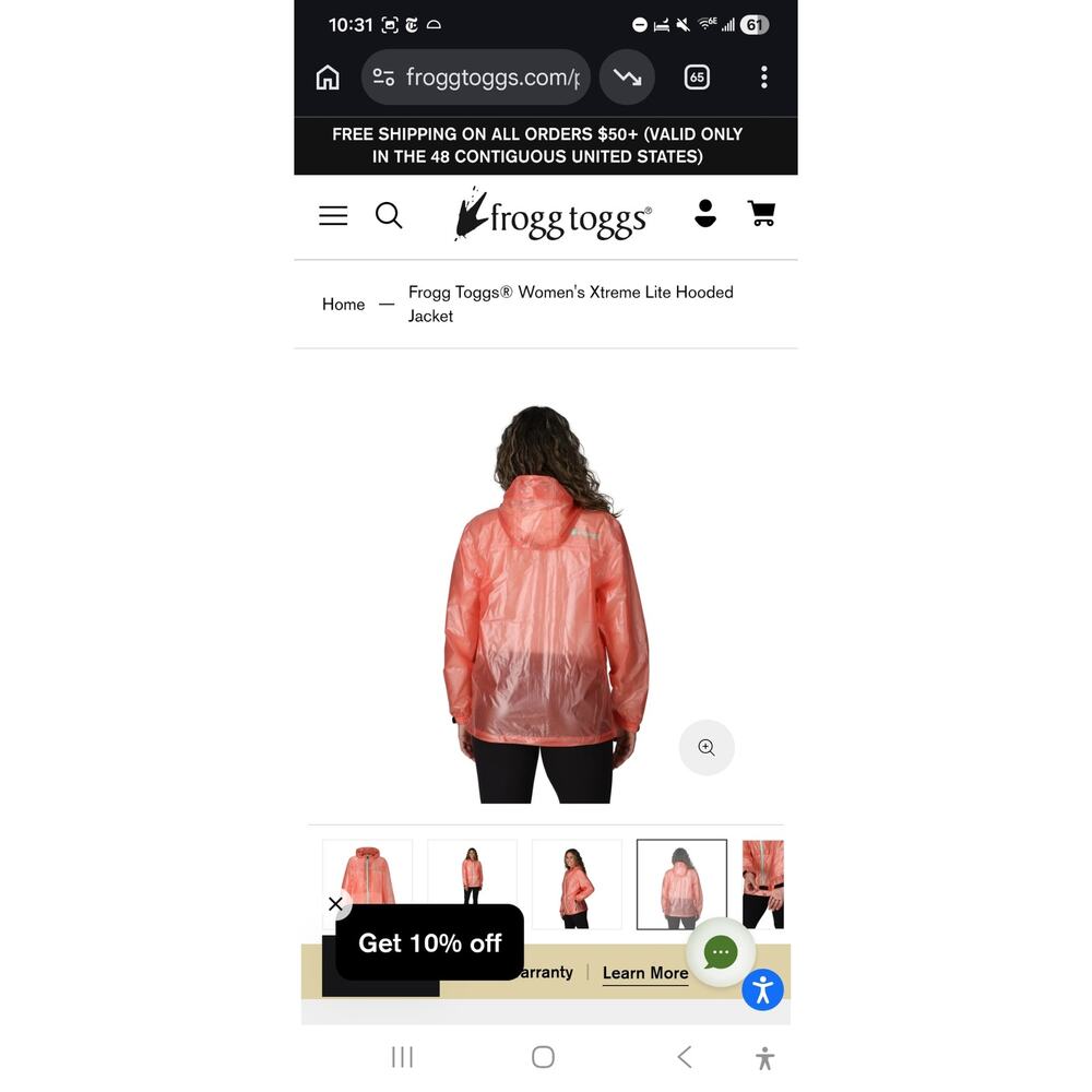 Frogg Toggs XXL Xtreme Lite Hooded Jacket Coral Orange Pink Color Teal Accent - Picture 11 of 15